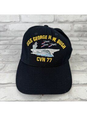 The Corps USS George H.W. Bush CVN 77 Logo Blue Baseball Cap Hat One Size